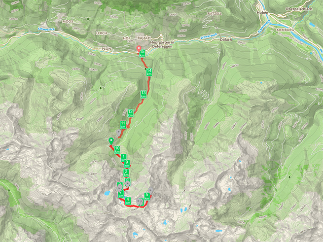 Unsere Route zum Hochegg über den Geigensee und retour über die Zwenewaldalm