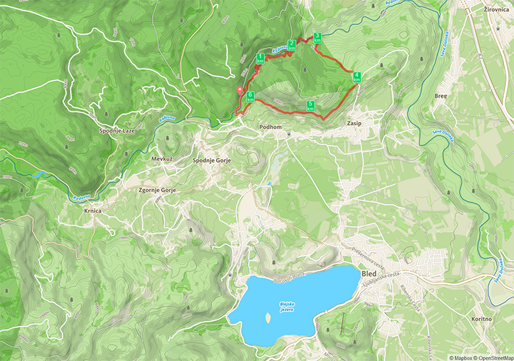 Unsere Route durch die Vintgar-Schlucht als Rundwanderung nördlich von Bled
